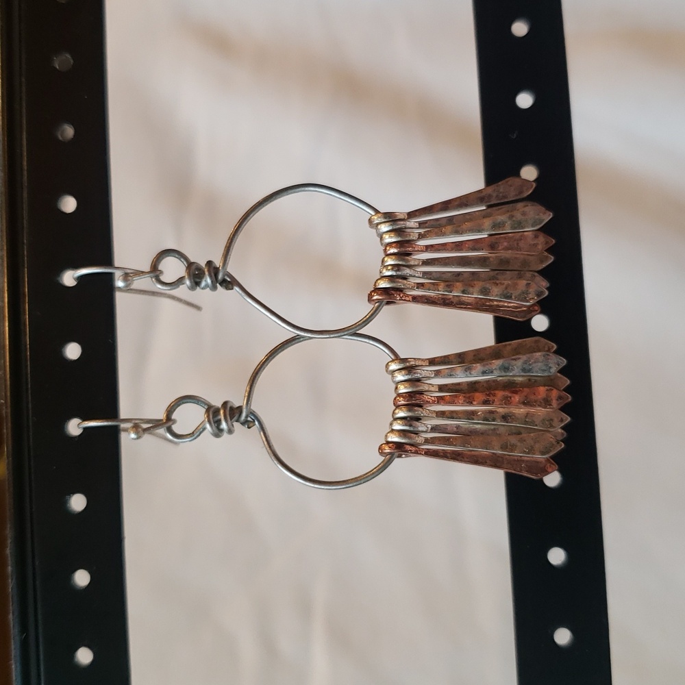 Earrings Silver, Copper and Gold tone Metals.
